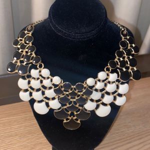 Vintage 70’s teardrop black, white, gold tone asymmetrical collar| bib
